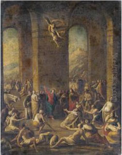 Christ At The Pool Of Bethseda Oil Painting by Scipione Compagno