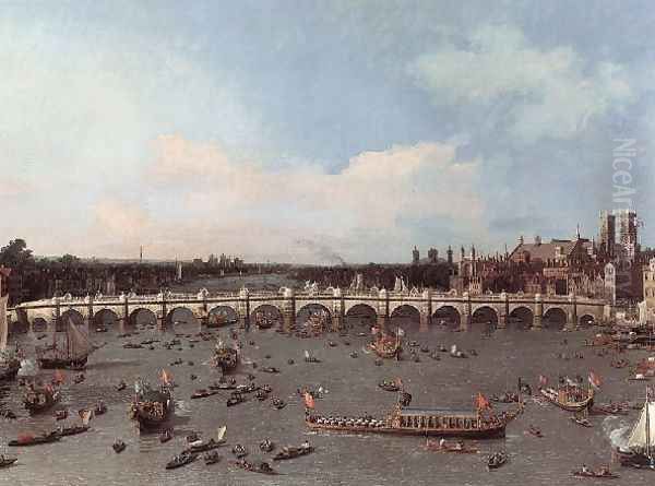 London Westminster Bridge From The North On Lord Mayors Day Oil Painting by (Giovanni Antonio Canal) Canaletto