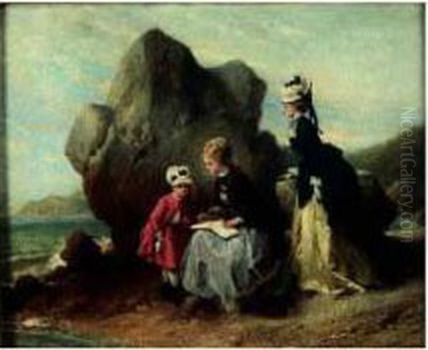 La Lecon De Dessin Sur La Plage Oil Painting by Francois Claudius Compte-Calix