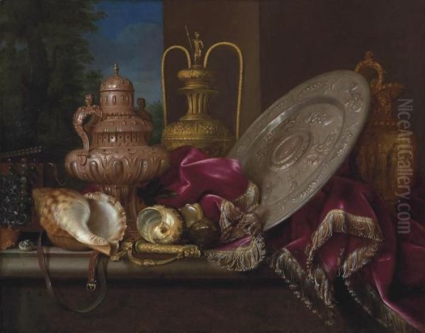 A Silver Incense Burner And Sideboard Dish Oil Painting by Meiffren (Ephren) Conte (Leconte)