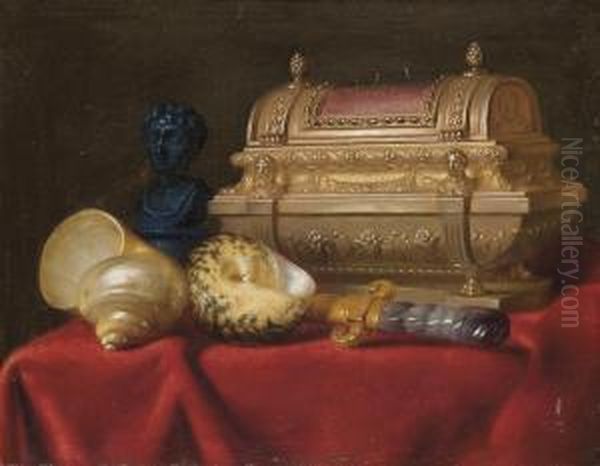 Nature Morte Au Coffret A Epingles Et Aux Coquillages Oil Painting by Meiffren (Ephren) Conte (Leconte)