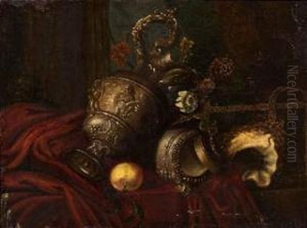 Nature Morte Auxcoquillages Et Aux Pieces D'orfevrerie Oil Painting by Meiffren (Ephren) Conte (Leconte)