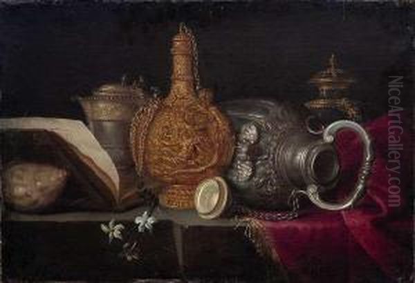 Still Life Withprecious Vessels Oil Painting by Meiffren (Ephren) Conte (Leconte)