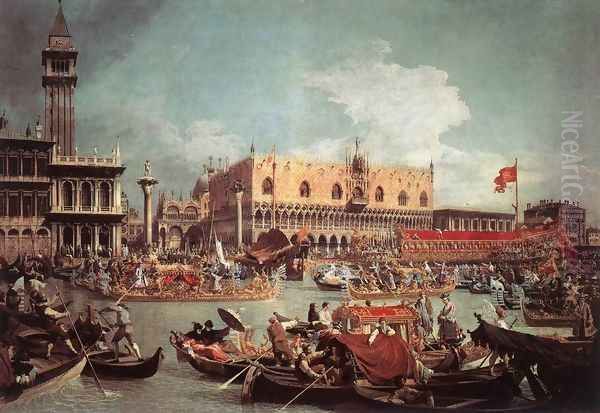 The Bucintoro Returning To The Molo On Ascension Day Oil Painting by (Giovanni Antonio Canal) Canaletto