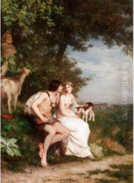 Daphnis And Chloe Oil Painting by Pierre Charles Comte