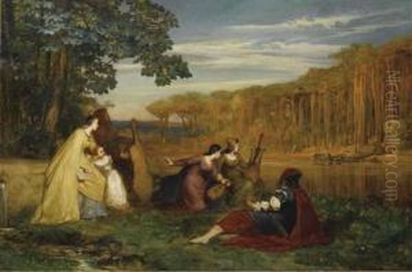 Une Assemblee De Troubadours Surpris Par Une Apparition Oil Painting by Pierre Charles Comte