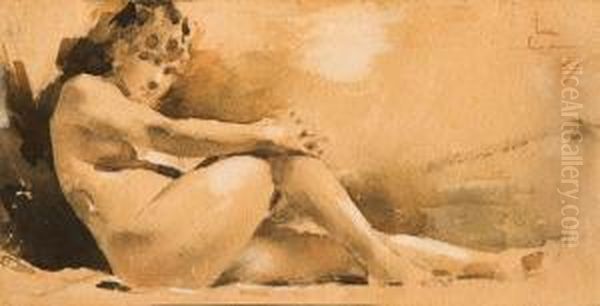 Nudo Di Donna Sdraiata Oil Painting by Luigi Conconi