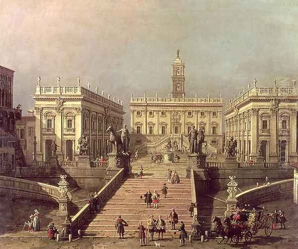 View of Piazza del Campidoglio and Cordonata, Rome Oil Painting by (Giovanni Antonio Canal) Canaletto