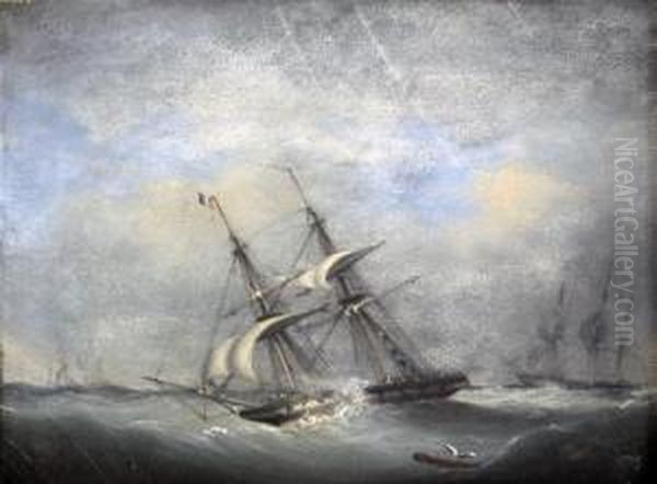 A French Frigate In Heavy Seas Oil Painting by Condy, Nicholas Matthews