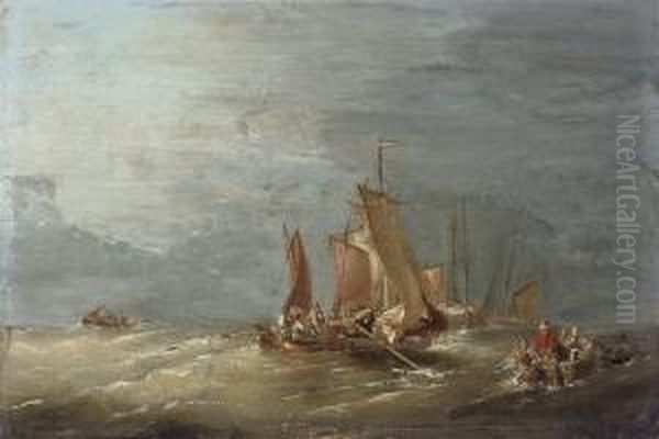 Fishermen Pulling In Their Lobster Pots Oil Painting by Condy, Nicholas Matthews