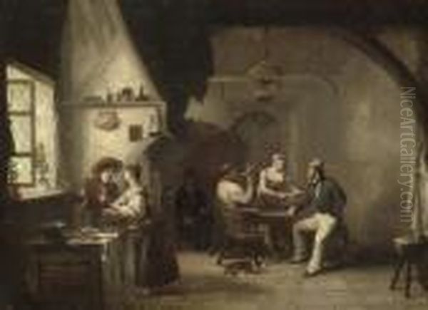 A Plymouth Tavern Interior With 
Men Smoking At A Table, A Negro Seated And A Couple Conversing By A 
Window Oil Painting by Condy, Nicholas Matthews