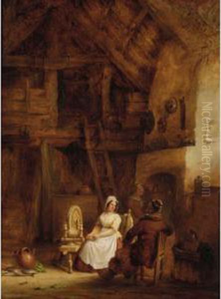 Lady Sitting At The Spinning Wheel Oil Painting by Condy, Nicholas Matthews