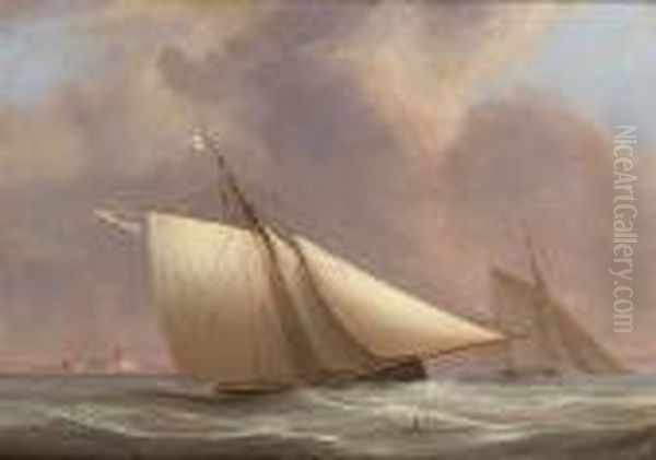 Racing Cutters Of The Royal Yacht Squadron Off Calshot Castle, Southampton Water Oil Painting by Condy, Nicholas Matthews