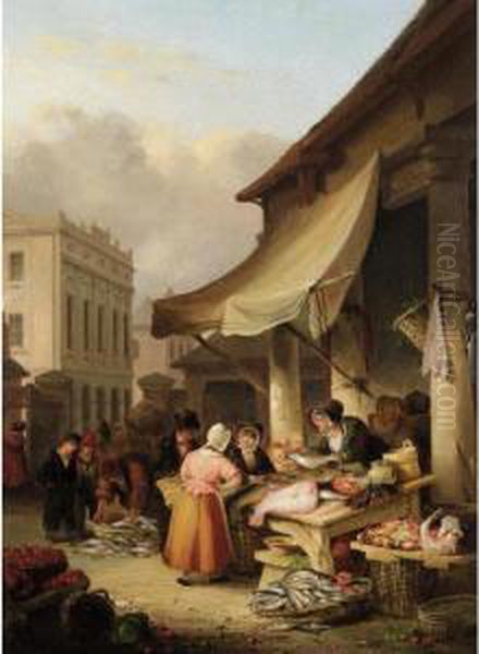 Fish Market At Plymouth Oil Painting by Condy, Nicholas Matthews