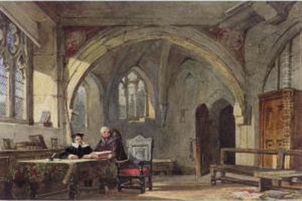 Clergymen Reading In An Interior Oil Painting by Condy, Nicholas Matthews