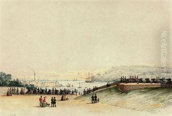 View Of Plymouth Hoe, With 
Soldiers Loading Cannon To Salute Thearrival Of The Flagship And With 
Spectators Watching Theevent Oil Painting by Condy, Nicholas Matthews