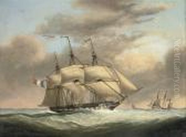 A French Frigate In A Stiff Breeze Offshore Oil Painting by Condy, Nicholas Matthews