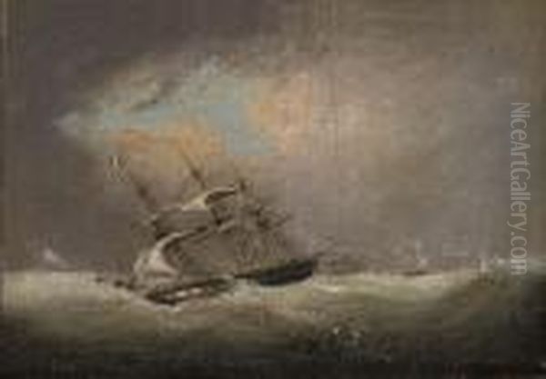 A French Frigate Reefed Down In A Gale Oil Painting by Condy, Nicholas Matthews