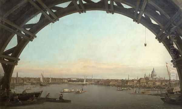 London seen through an arch of Westminster Bridge, 1746-47 Oil Painting by (Giovanni Antonio Canal) Canaletto