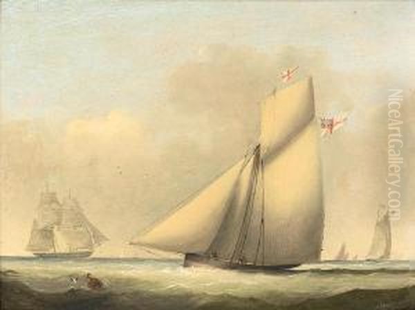 A Racing Cutter Of The Royal 
Yacht Squadron Approaching The Turning Mark, With A Naval Brig Off Her 
Starboard Bow Oil Painting by Condy, Nicholas Matthews