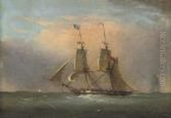 A Packet In The Channel (illustrated); And A Royal Naval Two-deckerrunning Inshore Oil Painting by Condy, Nicholas Matthews