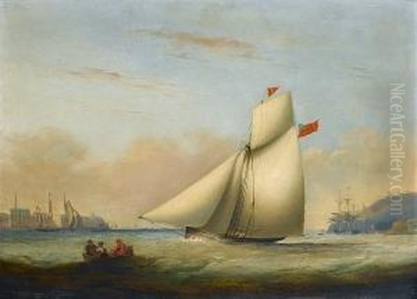 A Racing Cutter Under Full Sail 
Running Up The Hamoaze Past The Buildings Of The Royal William 
Victualling Yard At Stonehouse, Plymouth Oil Painting by Condy, Nicholas Matthews