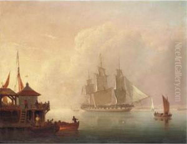 Man Of War At Plymouth Sound Oil Painting by Condy, Nicholas Matthews