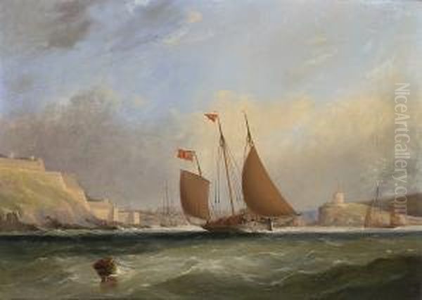 A Lugger Yacht Coming Out Of Plymouth Oil Painting by Condy, Nicholas Matthews