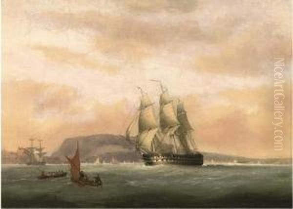 A 74-gun Heeling In The Breeze In Plymouth Sound Oil Painting by Condy, Nicholas Matthews