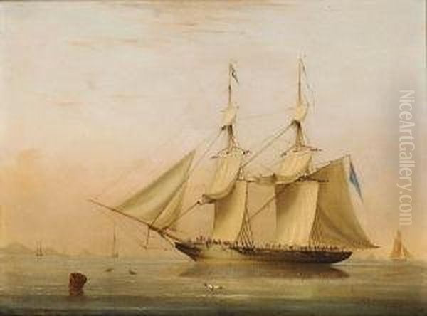 A 16-gun Royal Navy Brig Anchored Offshore Drying Her Sails Oil Painting by Condy, Nicholas Matthews