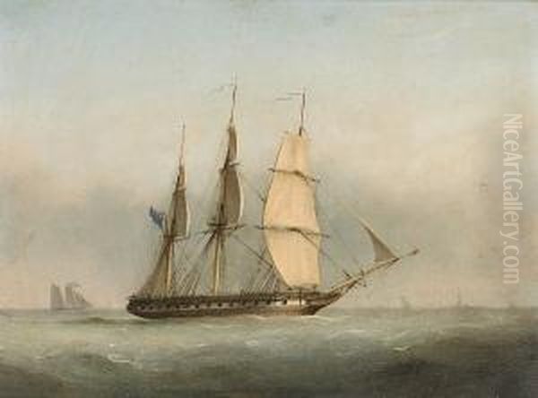 A 38-gun Frigate Backing Her Sails As She Prepares To Heave-to In The Channel Oil Painting by Condy, Nicholas Matthews