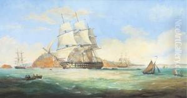 A Two-decker Running Down Plymouth Sound With Mt. Edgcumbebeyond Oil Painting by Condy, Nicholas Matthews