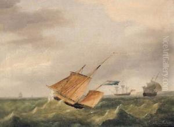 A Three-masted Schooner In A Swell Oil Painting by Condy, Nicholas Matthews