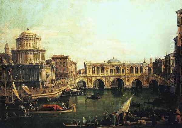 Capriccio of the Grand Canal With an Imaginary Rialto Bridge and Other Buildings Oil Painting by (Giovanni Antonio Canal) Canaletto