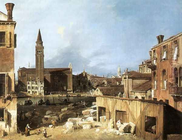 The Stonemason's Yard 1728 Oil Painting by (Giovanni Antonio Canal) Canaletto