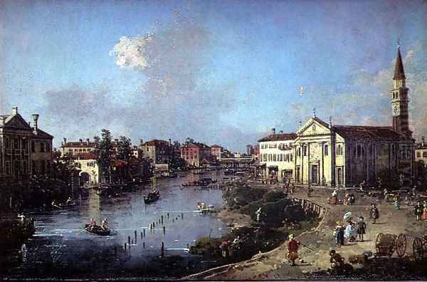 Dolo on the Brenta, with Church of St. Rocco and the Villa Zanon-Bon Oil Painting by (Giovanni Antonio Canal) Canaletto