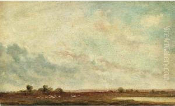 Extensive Landscape With Distant View Of Windmills Oil Painting by Lionel Constable