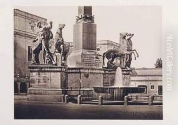 La Fontaine Et Les Statues Des Dioscures, Sur La Place De La Colline Quirinale. Oil Painting by Eugene Constant