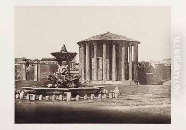 Le Temple De Vesta (ou Temple 
D'hercule Vainqueur), Et La Fontaine Des Tritons (par Le Bizzaccheri) Oil Painting by Eugene Constant