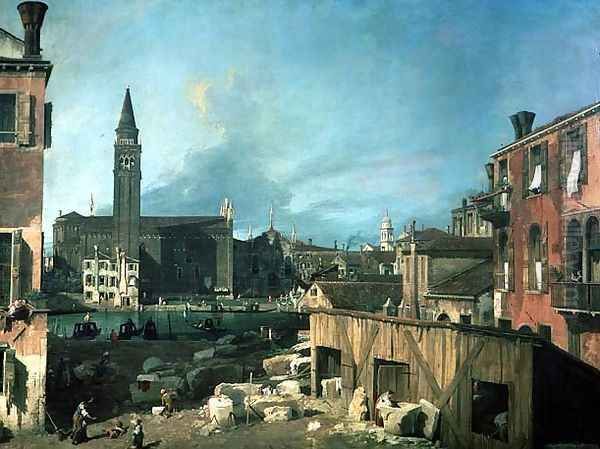 Venice- Campo San Vidal and Santa Maria della Carita (The Stonemason's Yard) 1727-28 Oil Painting by (Giovanni Antonio Canal) Canaletto