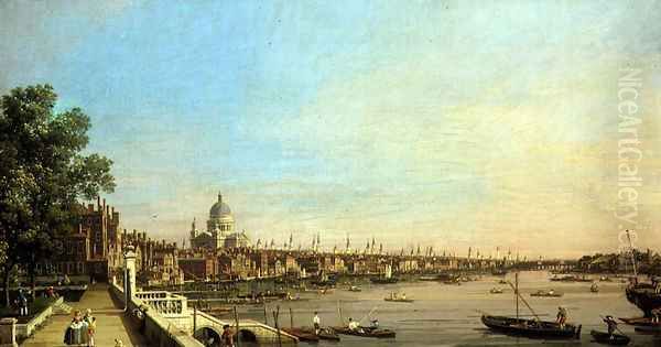 The Thames from the Terrace of Somerset House Looking Towards St. Paul's, c.1750 Oil Painting by (Giovanni Antonio Canal) Canaletto