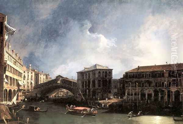 The Grand Canal Near The Ponte Di Rialto Oil Painting by (Giovanni Antonio Canal) Canaletto