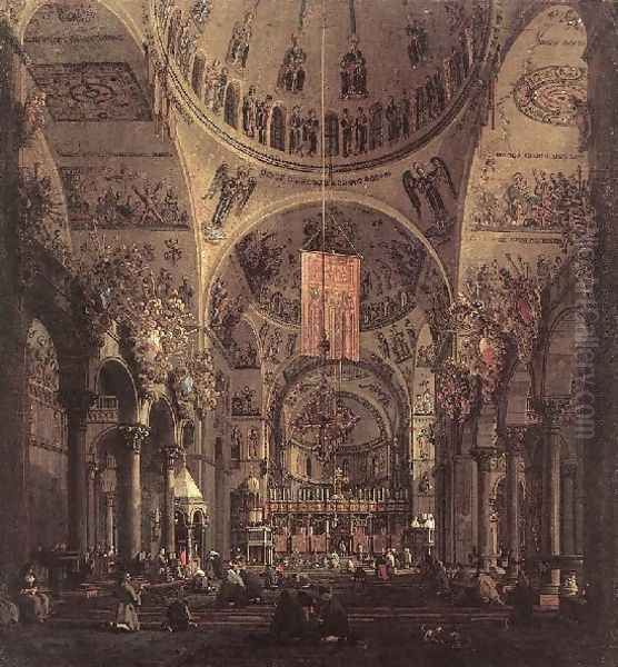 San Marco The Interior Oil Painting by (Giovanni Antonio Canal) Canaletto