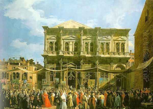 Venice- The Feast Day of St. Roch (The Doge Visiting the Church and the Scuola di San Rocco) 1735 Oil Painting by (Giovanni Antonio Canal) Canaletto