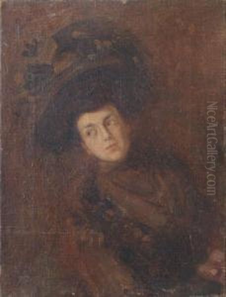 Ritratto Di Donna Con Cappello Oil Painting by Tito Conti