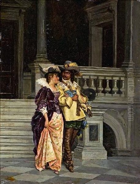 Elegantes Paar In Einem Treppenhaus Oil Painting by Tito Conti