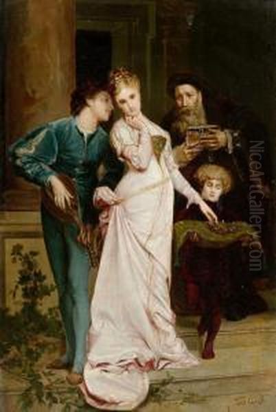 Girl Being Adored By Her Suitor. Oil Painting by Tito Conti