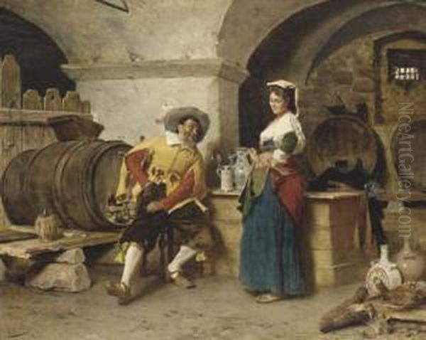 In The Wine Cellar Oil Painting by Tito Conti