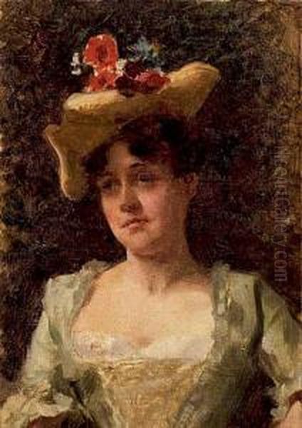 Dama Con Cappello Oil Painting by Tito Conti