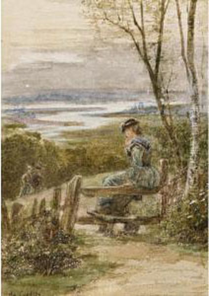 Waiting On The Stile And Saved From Drowning Oil Painting by Ebenezer Wake Cook